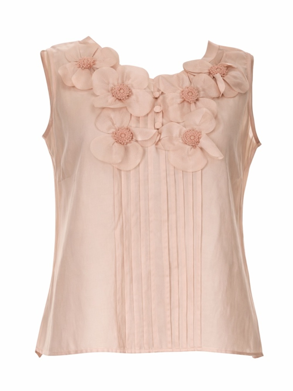 Talbots Blush Silk Blend Sleeveless Floral Appliqué Pleated Front Blouse Size 4P